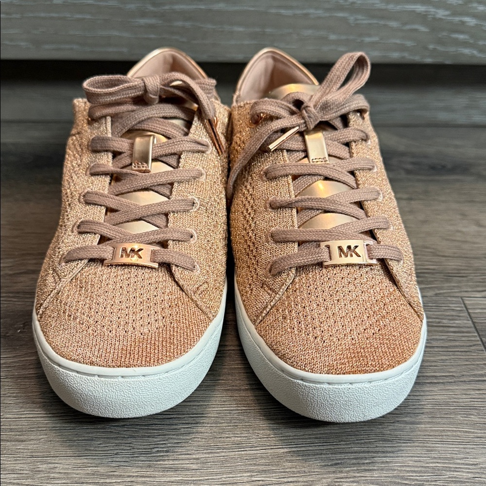 Women Michael Kors Rose Gold Textured Sneakers - Picture 2 of 9